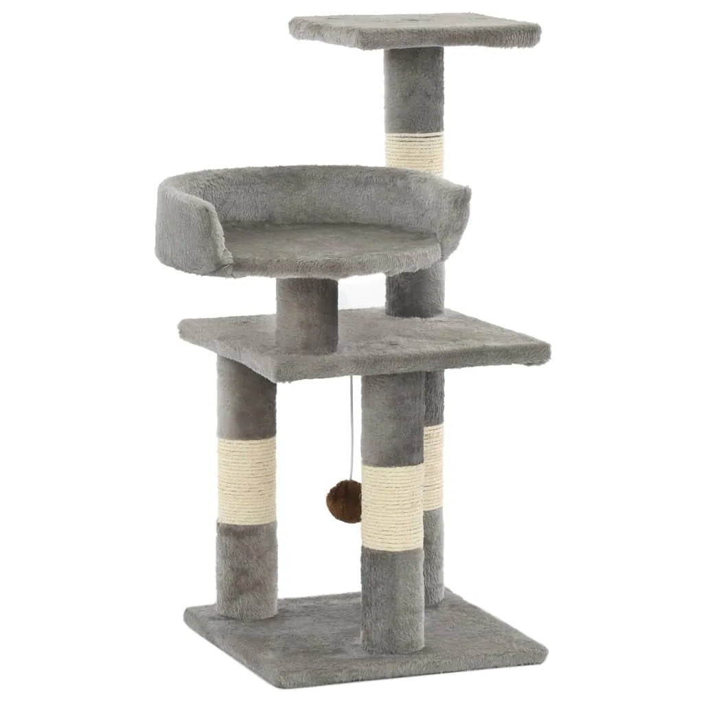 Kratzbaum für Katzen in Grau, 65 cm, mit Sisal-Kratzsäulen und Liegemulde